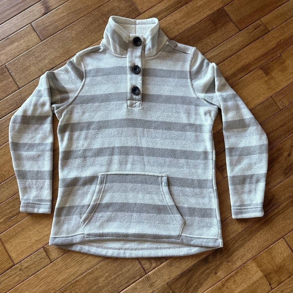 Avalanche Womens L Pullover Grey Striped Sherpa Collar Button Gorpcore
